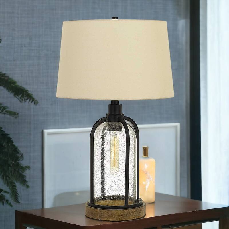 Globe Table Lamp with Two Lights and Eggshell Linen Shade for Bedroom - 16" x 16" x 27"