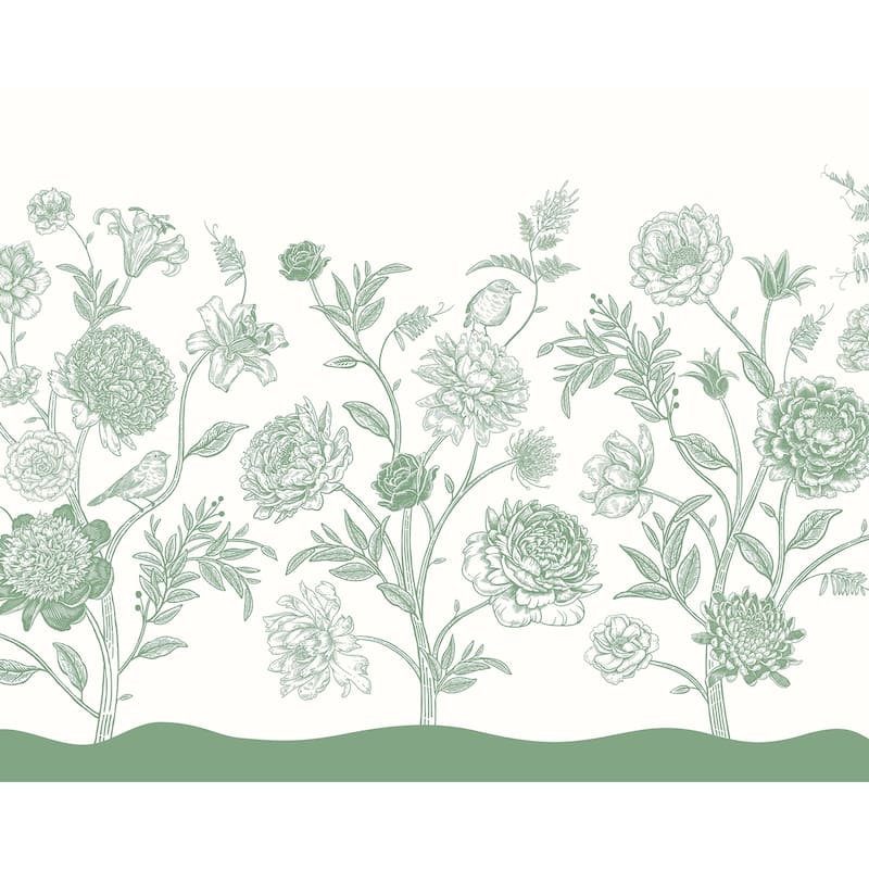 Brewster Origin Murals Jacobean Rose Trail Green Wall Mural - N/A