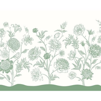 Brewster Origin Murals Jacobean Rose Trail Green Wall Mural - N/A
