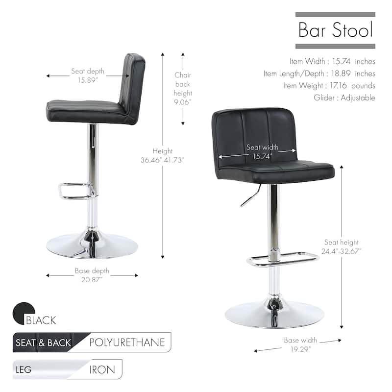 Porthos Home Marlon Bar Stool, PU Leather, Adjustable Height