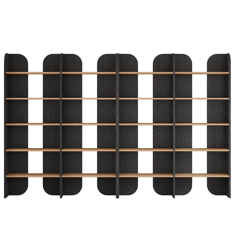 70.87" 5-Tier Double Wide Bookshelf, Open Shelves Tall Floor Standing Bookcase Storage Accent Shelf