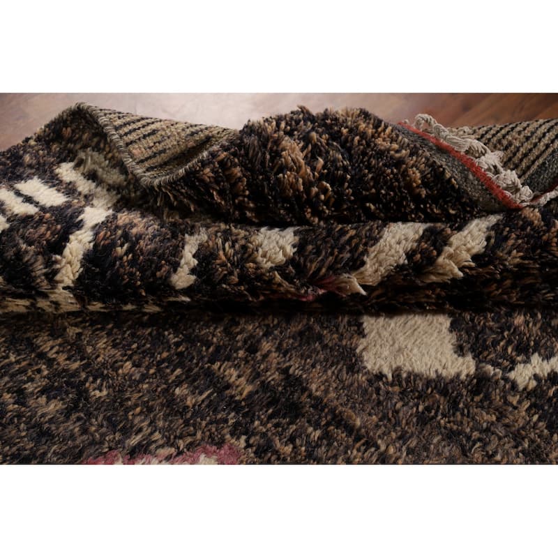 Brown Plush Moroccan Area Rug Hand-Knotted Living Room Wool Carpet - 9'0" x 12'5"