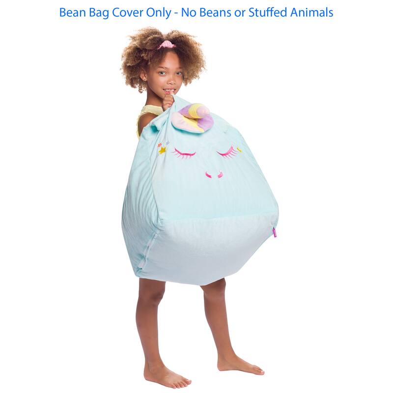 Stuffed Animal Storage Bean Bag Chair Cover only for Kids, Toy Holder - Medium - 18 inch - Blue Unicorn