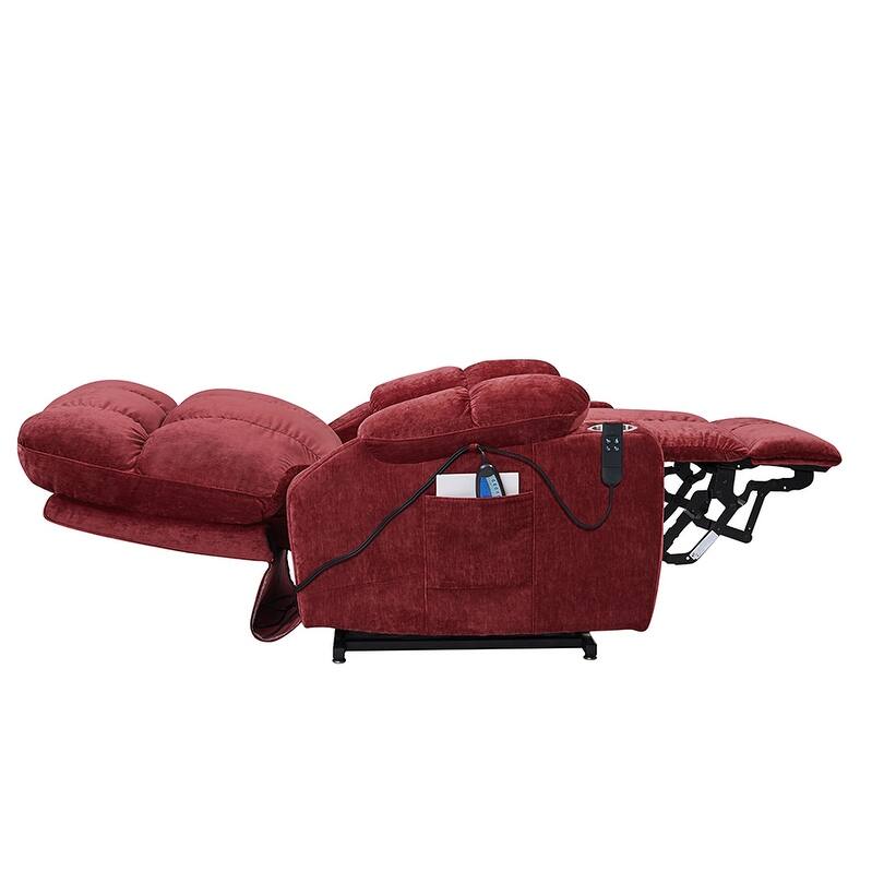 Red Fabric Dual Motor Power Lift Recliner Chair, Heat, Massage, Cup Holders