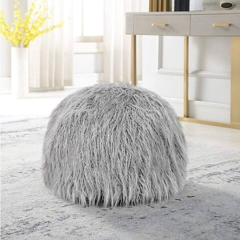 Adeco Unstuffed Ottoman Round Pouf Cushion Covers Faux Fur Foot Stool