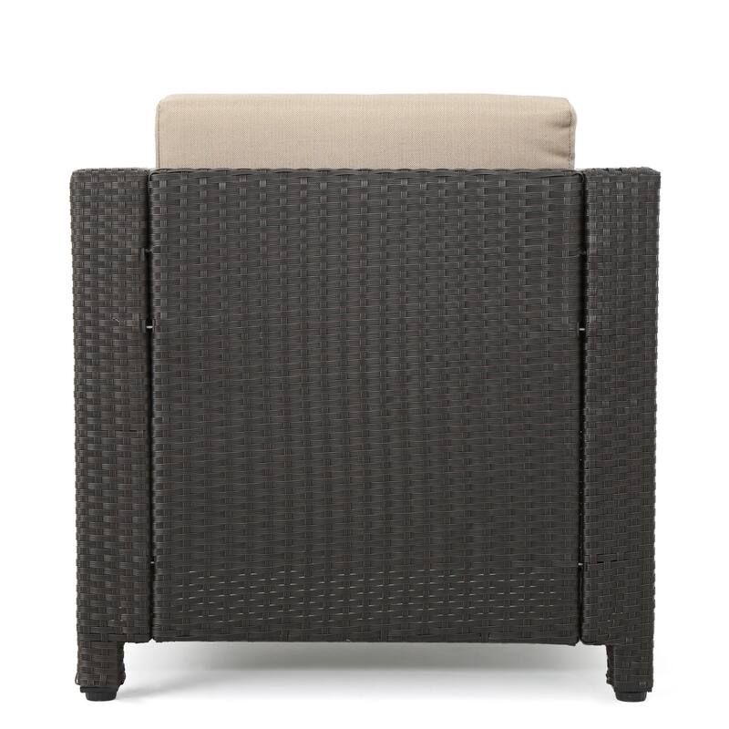 Roomfitters 4-Piece Wicker Patio Conversation Set with Cushions and Coffee Table