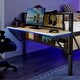 preview thumbnail 12 of 16, Black+Natural Full Size Metal Loft Bed with Desk, LED Lights & Storage