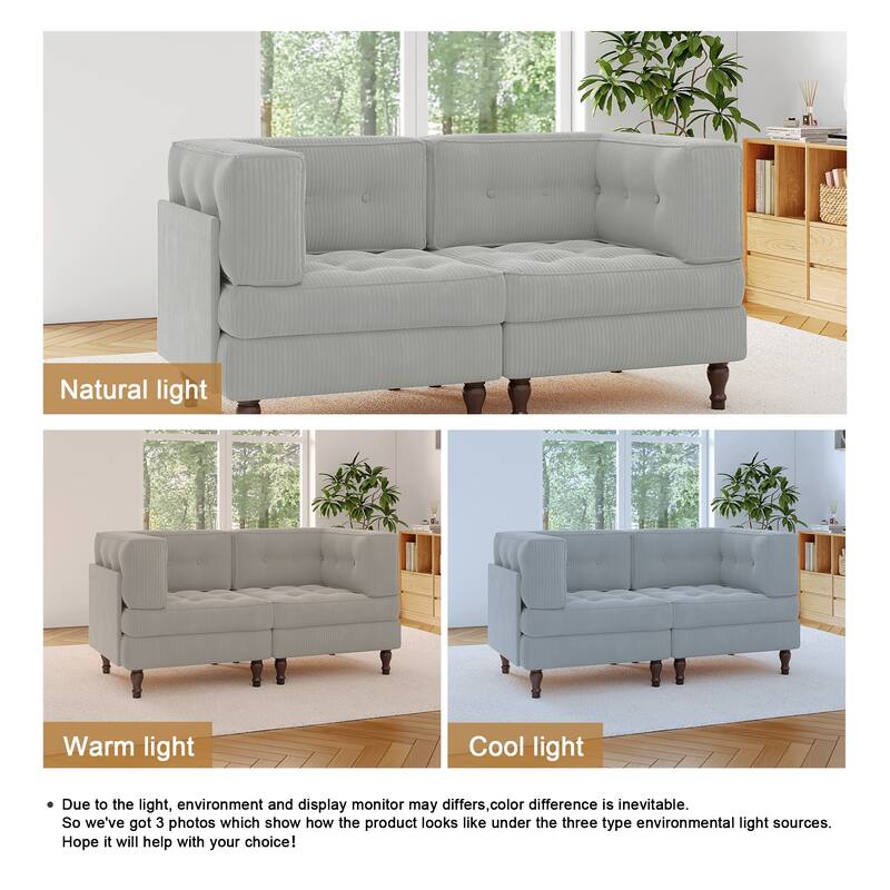 Modular Corduroy Corner Sectional Sofa Couch Set with Tufted Cushion