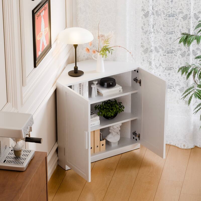 Corner Cabinet Wooden Corner Storage Organizer Cabinet with Adjustable Shelves