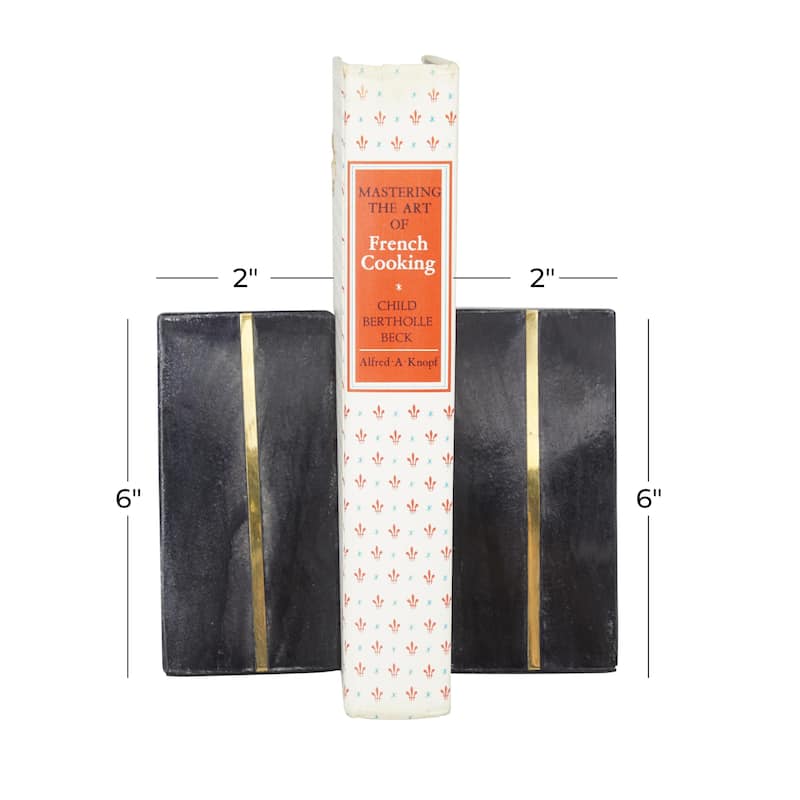 Marble Geometric Block 6 lbs Decorative Bookends with Gold Inlay - Set of 2 White or Black - CosmoLiving by Cosmopolitan