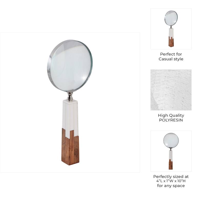 Resin Glass Decorative Object Magnifying Accent Home Decor - 10" White - 4" x 1" x 10"