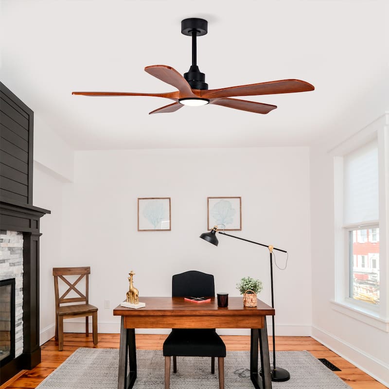 52 Inch Outdoor Ceiling Fan for Patios with Light, 5 Solid Wood Blades, Modern Noiseless Reversible DC Motor - Black