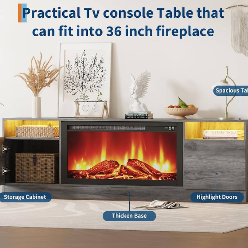 TV Stand with Storage Cabinet, Fits Into 36'' Electric Fireplace (Not Included Fireplace) - N/A