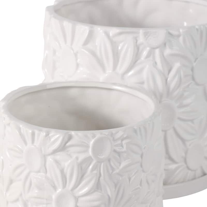 Decorative Ceramic Daisy Flower Planters - Set of 2