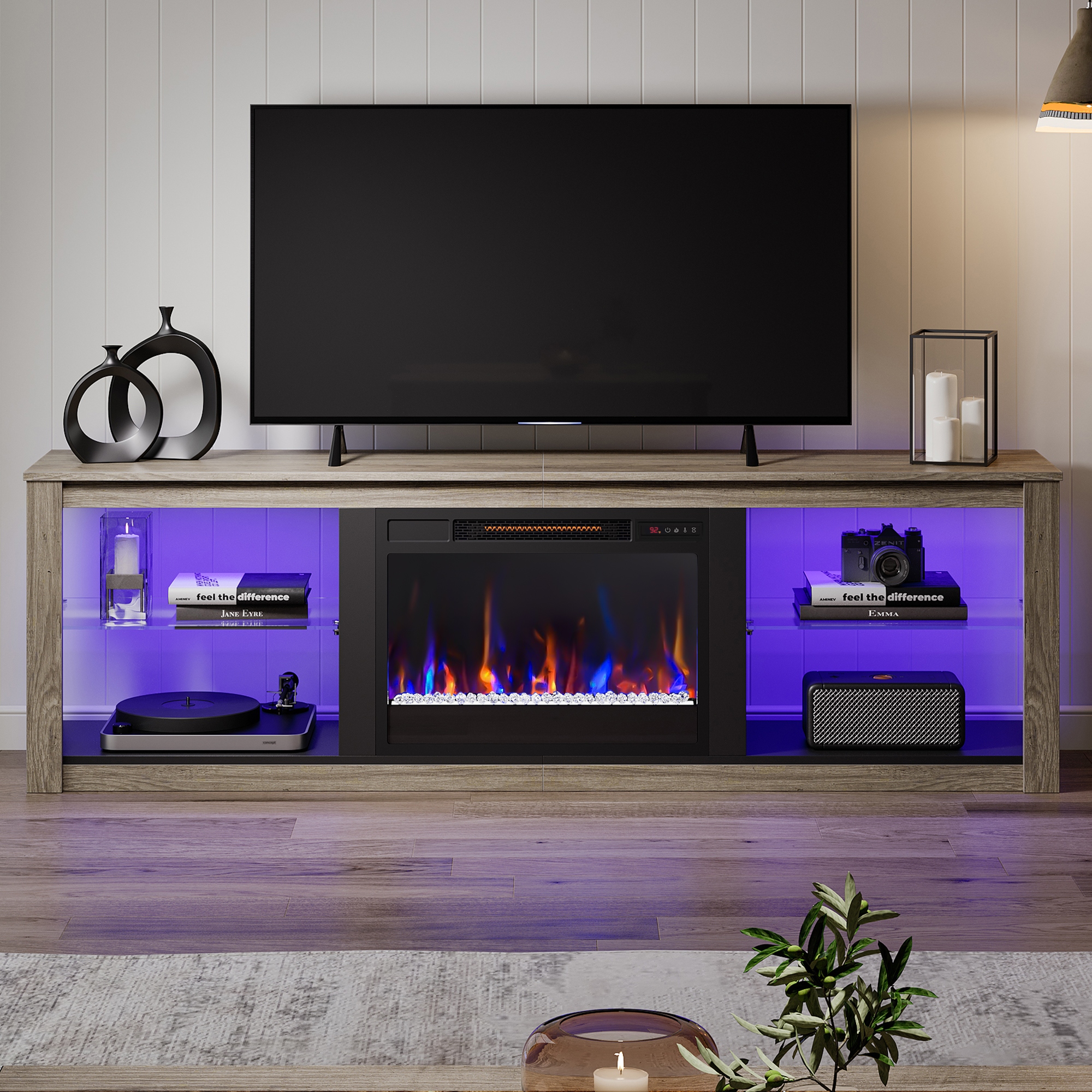 Fire place tv stand fireplace media console large sales 75 inch tv stand shelves wood center unit cabinets