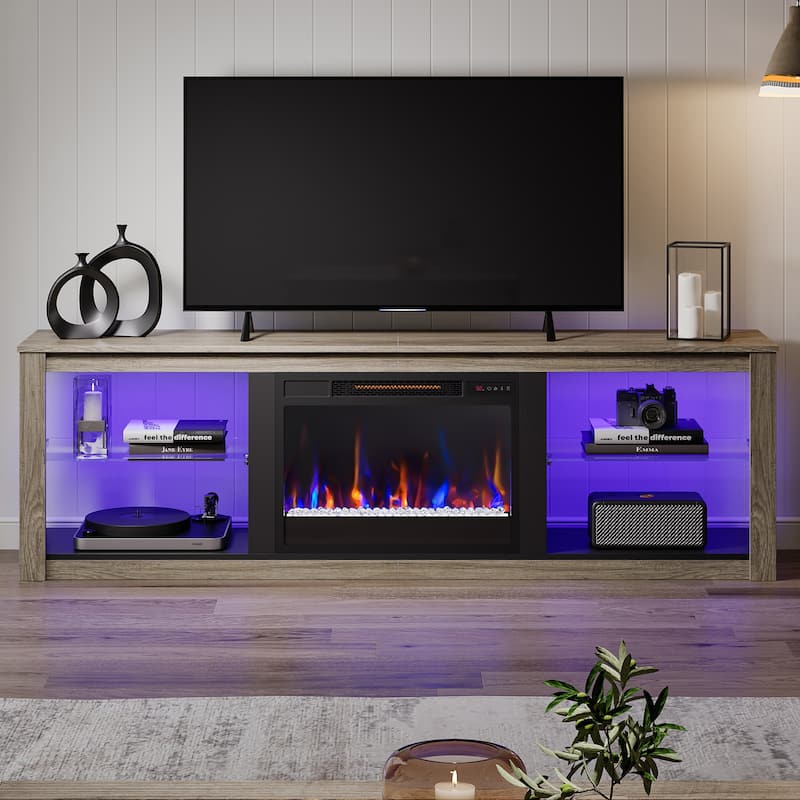 TV Stand for TVs up to 75" with Fireplace, LED Entertainment Center - 71 inch
