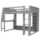 preview thumbnail 12 of 11, Wood Full Size Loft Bed w/Desk, Multi-storage Shelves, LED & Hanging Clothes Rack, No Box Spring Needed Wooden Support Bed Frame