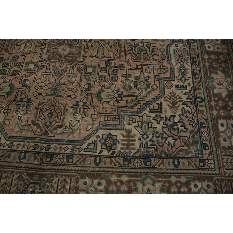 Hand Knotted Oriental 100% Wool Carpet Traditional Medallion Pink Tabriz Area Rug - 9' 8'' X 6' 6''