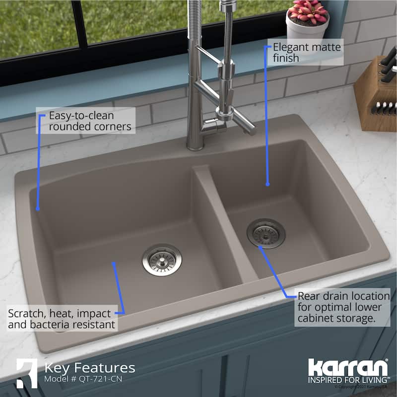 Karran Drop-In Quartz 60/40 Double Bowl Kitchen Sink