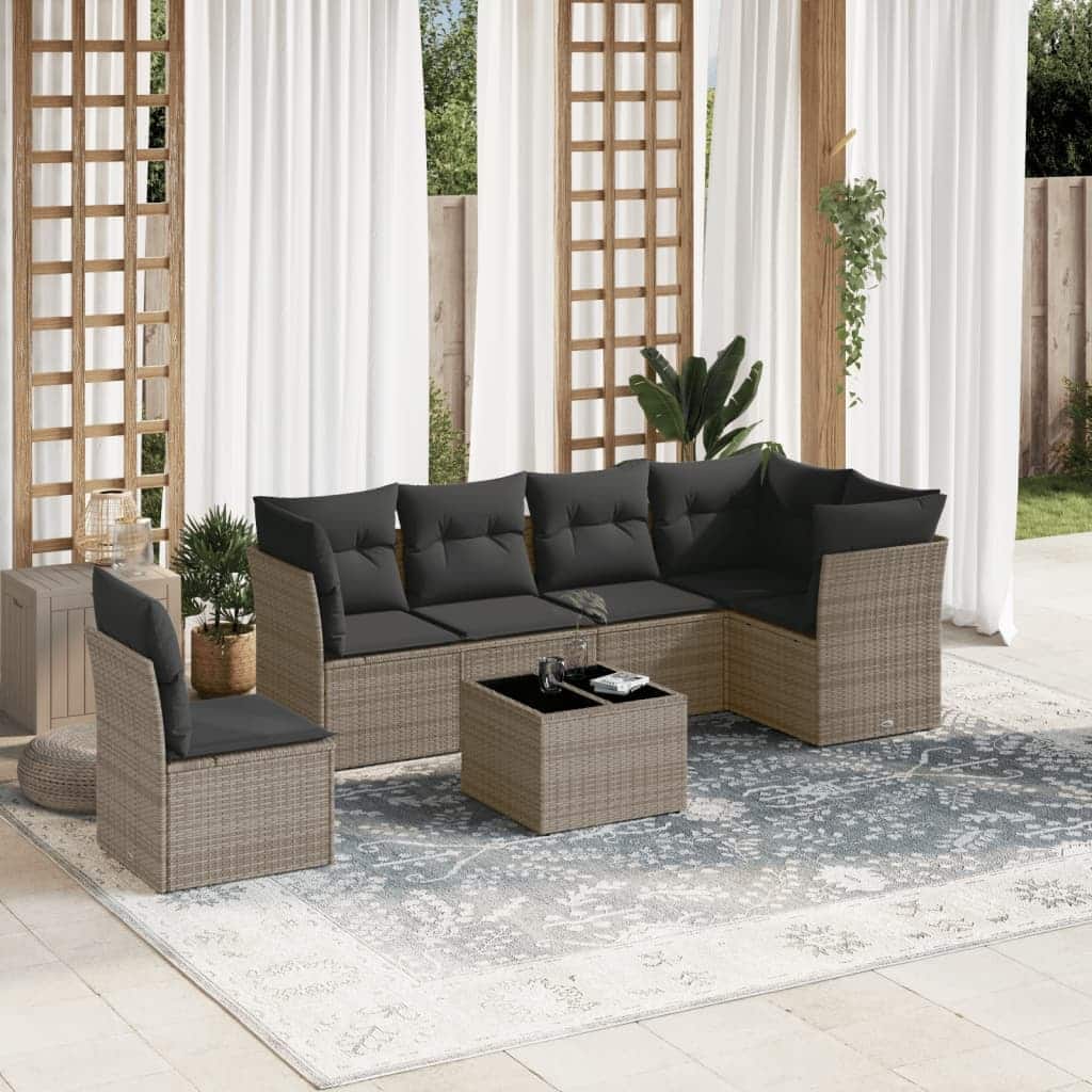 vidaXL Garden Sofa Set Grey PE rattan, powder-coated steel, tempered glass - 21.7 x 21.7 x 14.6