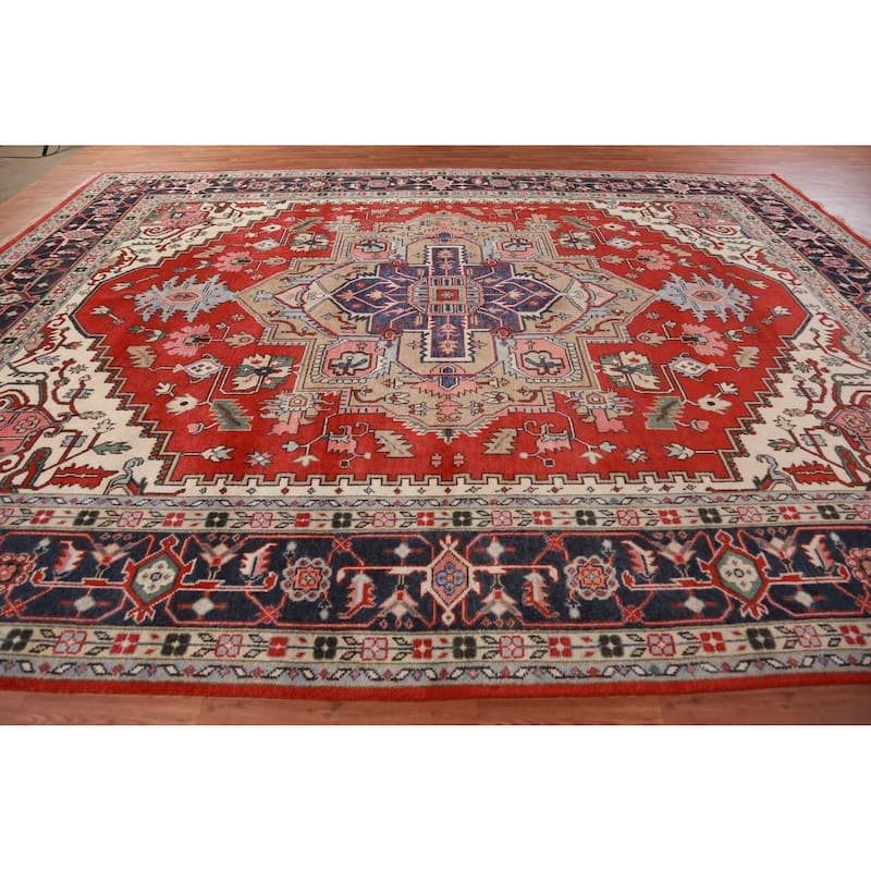 Hand Knotted Oriental 100% Wool Carpet Traditional Medallion Red Heriz (serapi) Area Rug - 15' 2'' X 11' 8''