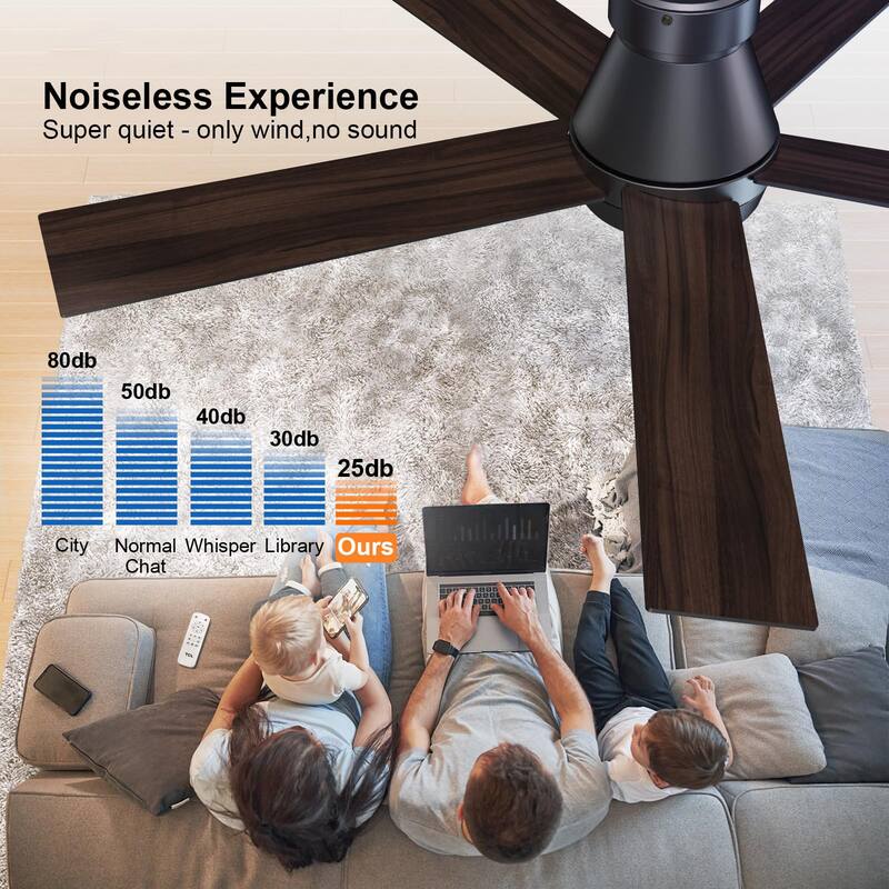 52 in. Dimmable LED Indoor/Outdoor Black Ceiling Fan with Light and Remote, 5 Blades, 6 Speeds DC Reversible, Noiseless