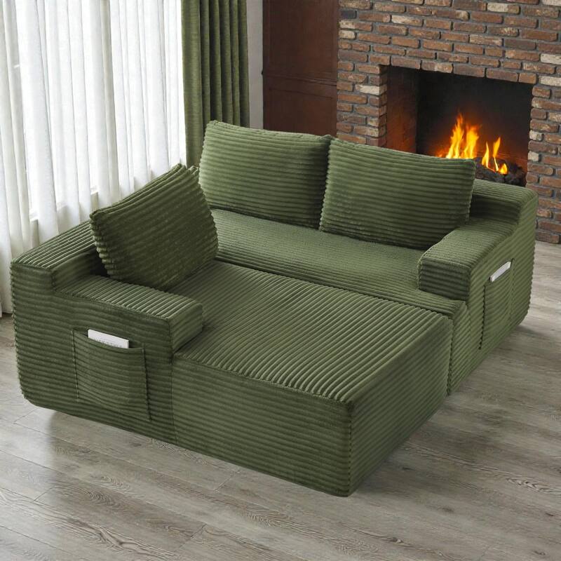 L Shaped Cloud Sectional Sofa with Deep Seat, Corduroy Modular Sleeper Couch, No Assembly Required
