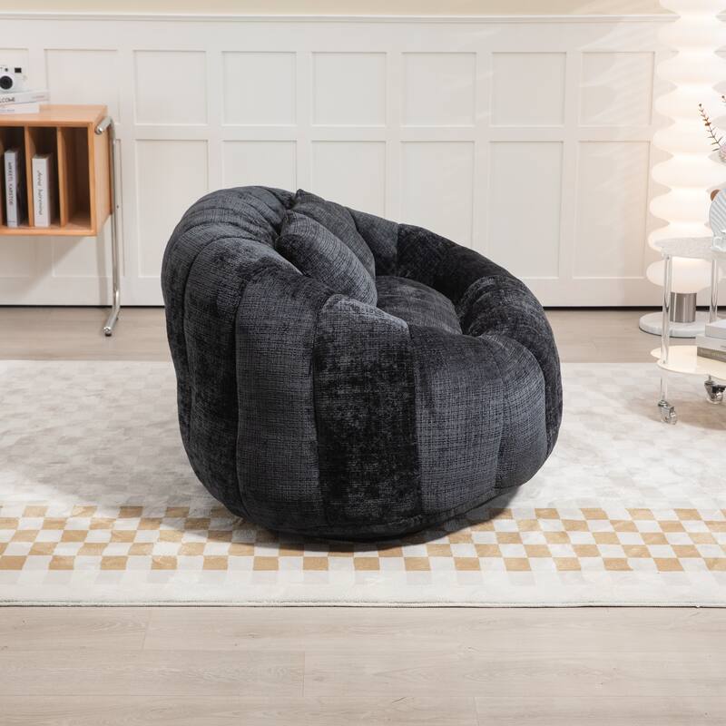Chenille Giant Bean Bag Chair, High-Density Foam Lazy Sofa Chair, Round Bean Bag Sofa with 2 Pillows & Curved Armrests