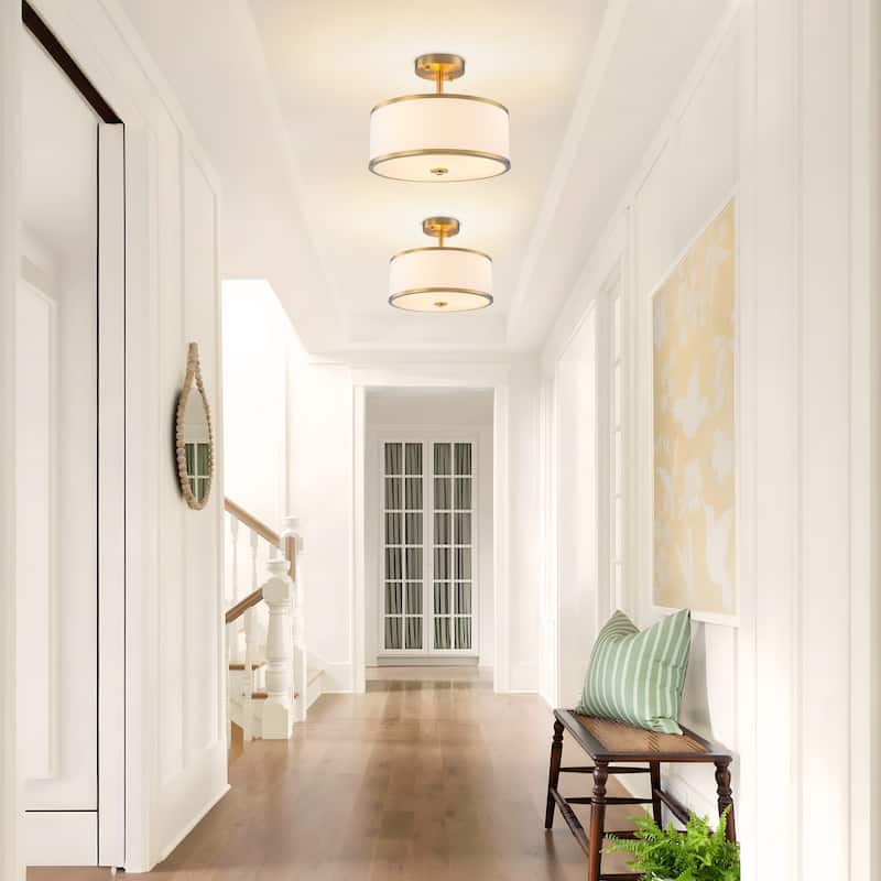 Starsky Modern 3-light Fabric Drum Semi Flush Mount