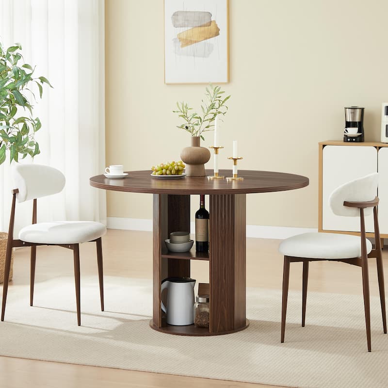 31.5" Round Dining Table Set with 2 Chairs, Modern Farmhouse Kitchen Table with 2-Tier Storage Shelf