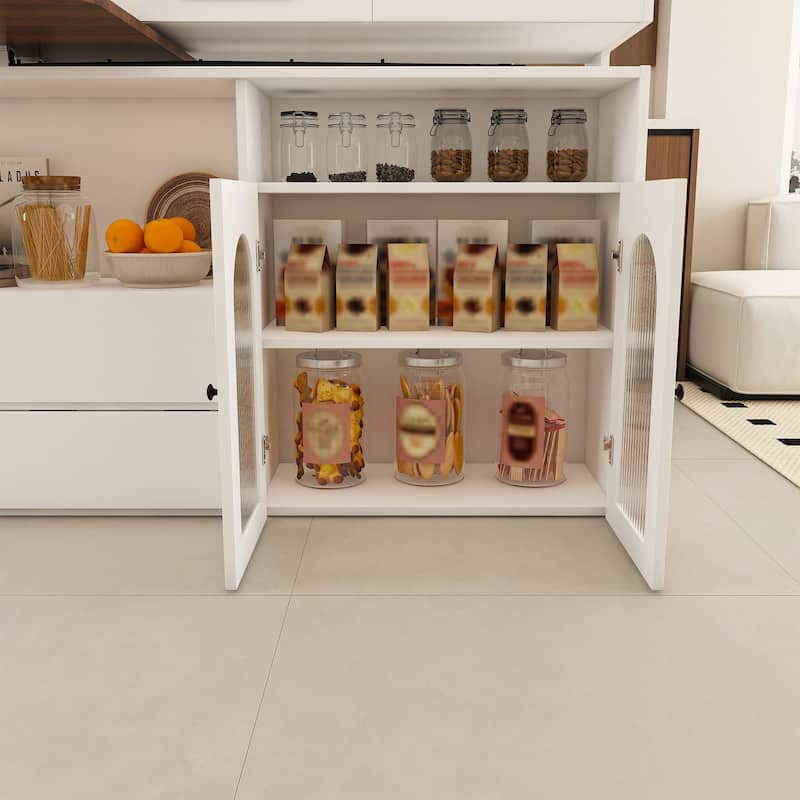 Roomfitters Kitchen Island with Rotating Extendable Table, Mobile Dining Station with Storage and Built-in Power Outlet