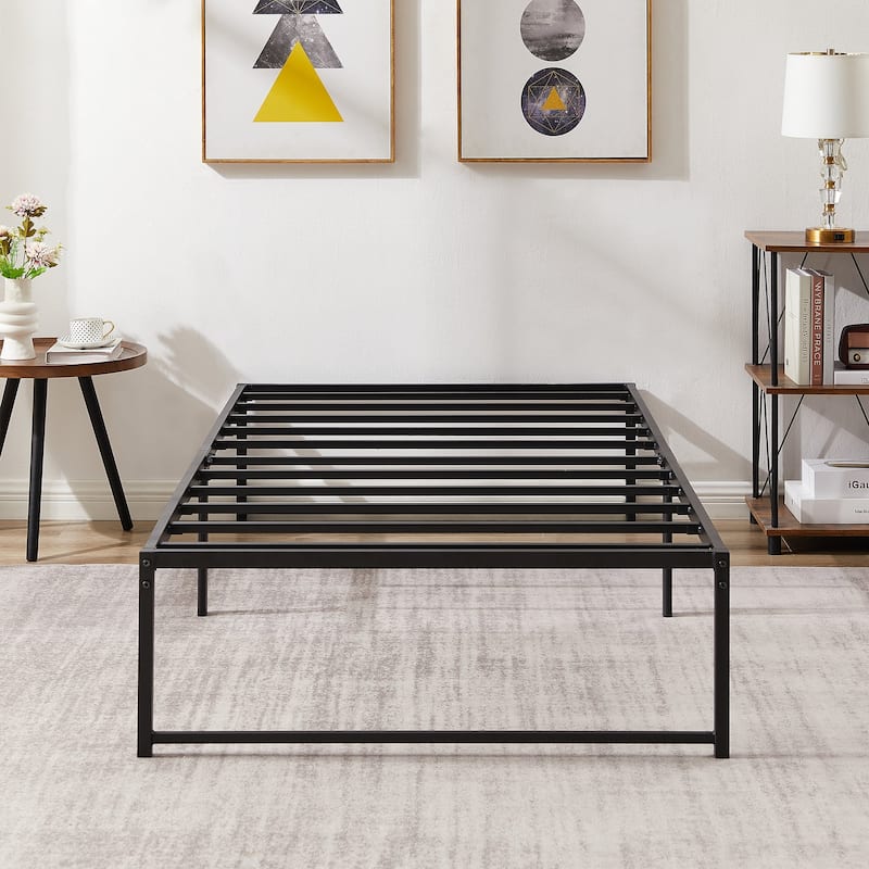 14.2-Inch Twin Size Metal Platform Bed Frame Heavy Sturdy Slat - Black - Twin