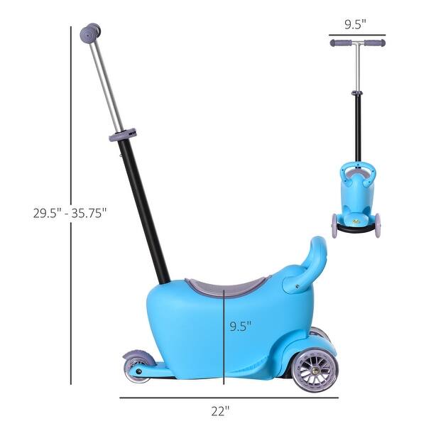 3-in-1 Kids Push Rider, Scooter, and Sliding Walker with Adjustable Handlebar and Storage Seat for Boys and Girls - Blue