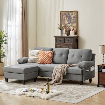 86.22" Wide Sectional Sofa with Ottoman & Side Storage Bags