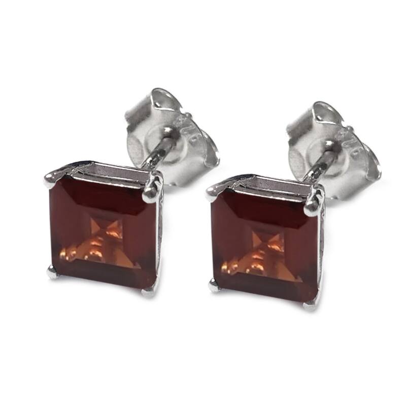 925 Sterling Silver Red Garnet Studs Earrings