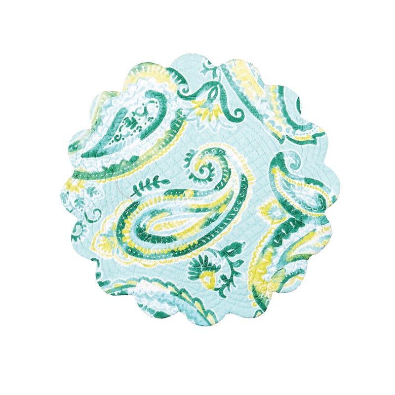 Jade Cotton Quilted Round Reversible Placemat Set of 6 - Set of 6