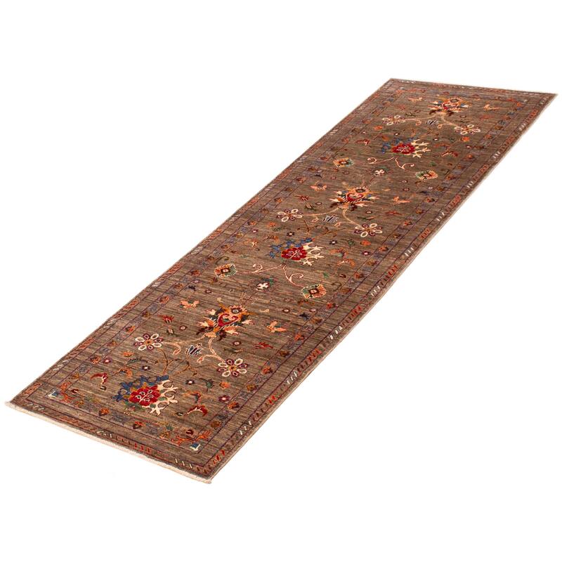 ECARPETGALLERY Hand-knotted Modern Ersari Taupe Wool Rug - 2'10 x 9'1