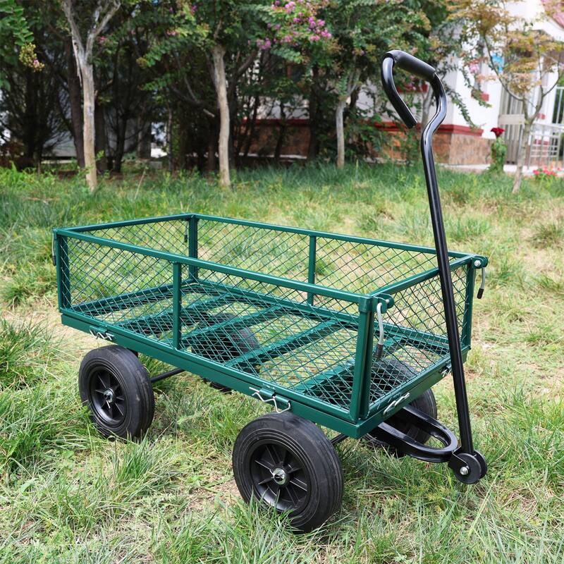 Heavy-Duty Solid Wheel Garden Wagon Cart - Firewood & Yard Debris Hauler