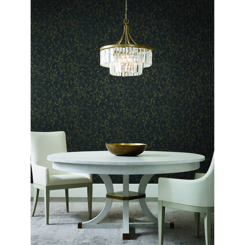 Grant Black/Gold Short Fiber Non-Woven Unpasted Botanical Luminous Branches Wallpaper Covers about 60.75 sq. ft.