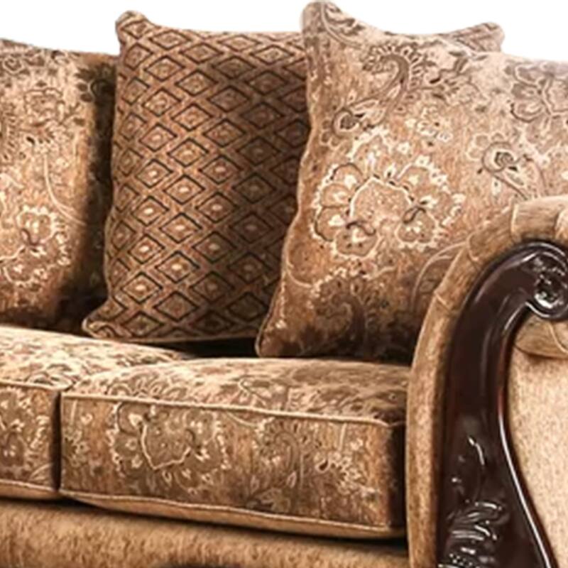 Nican 2pc Sofa Loveseat Set, Tan Gold Faux Leather, 8 Accent Pillows