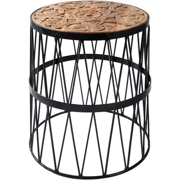 Nas Hand Carved Wood & Metal 19-inch Side Table - 19"H x 17"W x 17"D. Opens flyout.