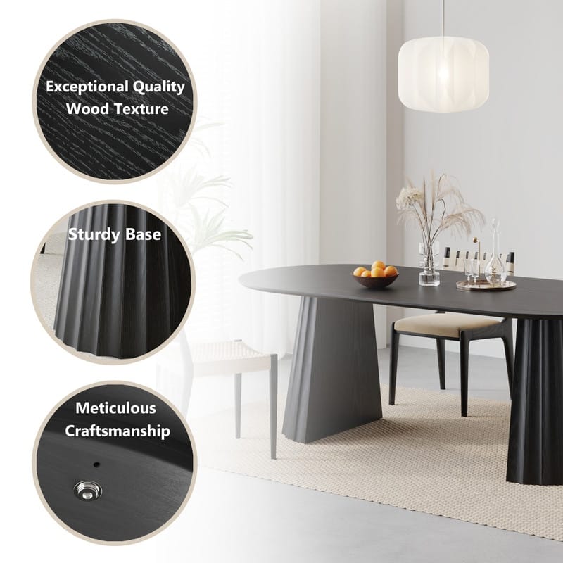 79" Oval Solid Wood Dining Table Duble Pedestal Seats 6