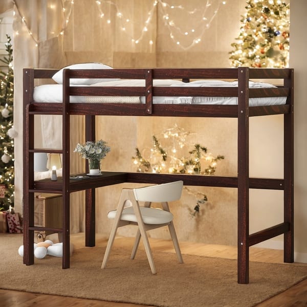 slide 2 of 10, Comprehensive Design Full Loft Bed with built-in desk, Space-saving, Safety and Quality Guaranteed, Stylistic Elements, Espresso Espresso