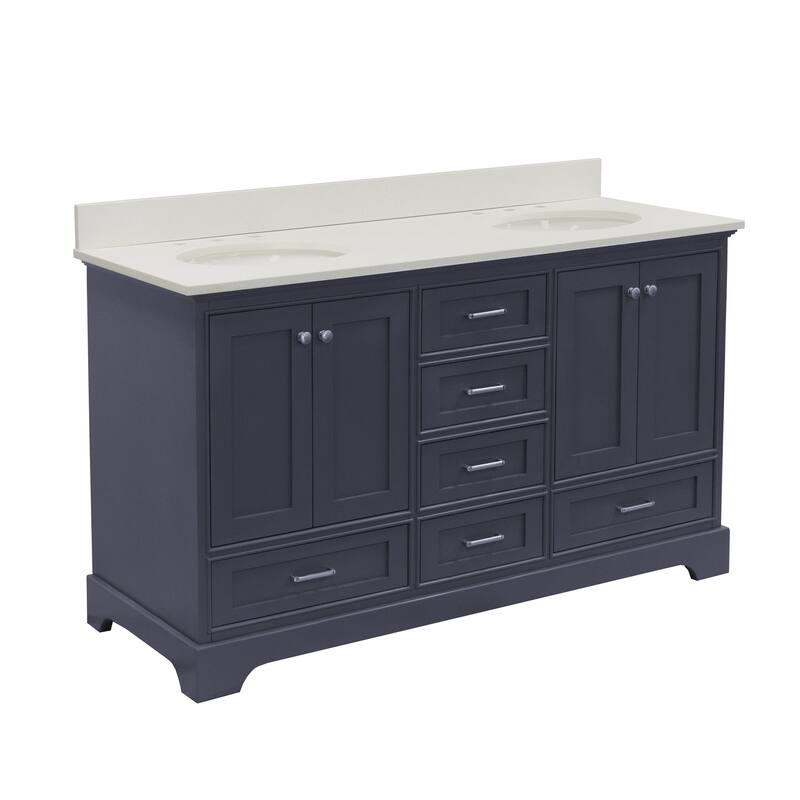 KitchenBathCollection Harper 60" Double Bathroom Vanity with Quartz Top