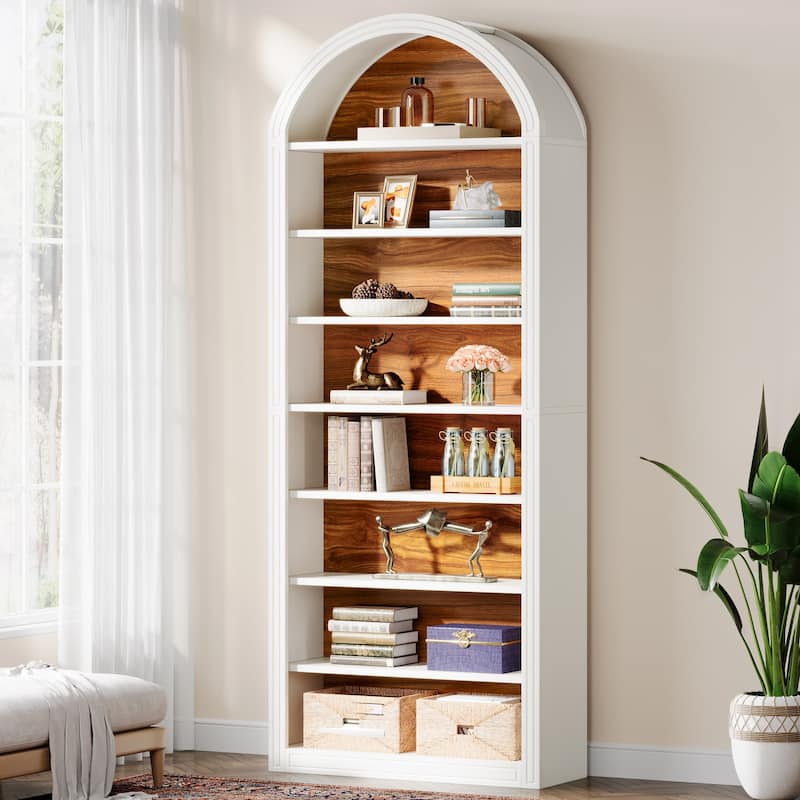 79.53" Tall Modern Arched Bookcase - White & Brown