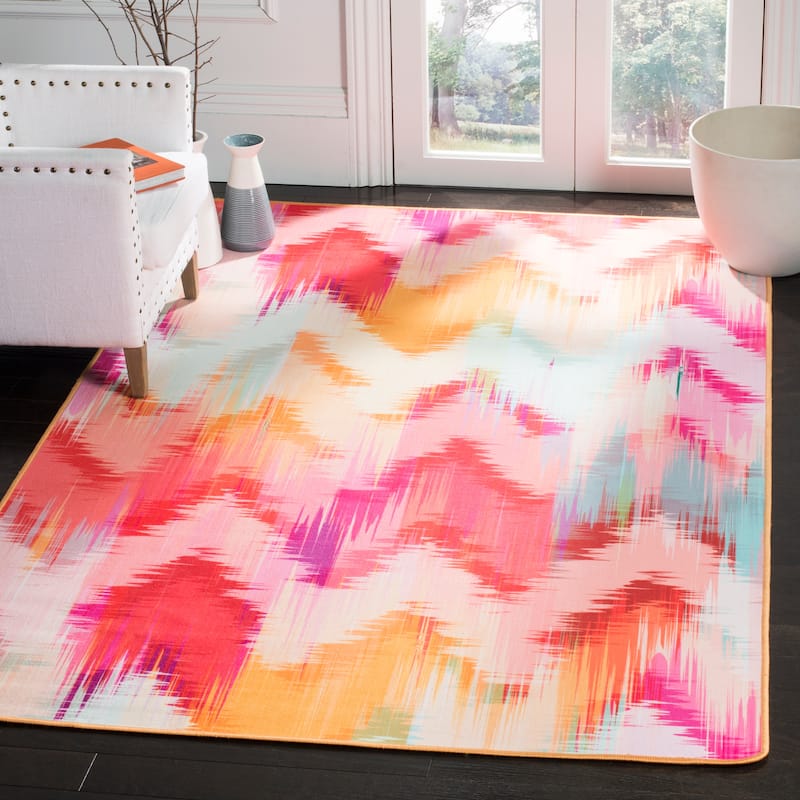 SAFAVIEH Daytona Machine Washable Slip Resistant Anka Graphic Abstract - 3' x 5' - Fuchsia/Orange