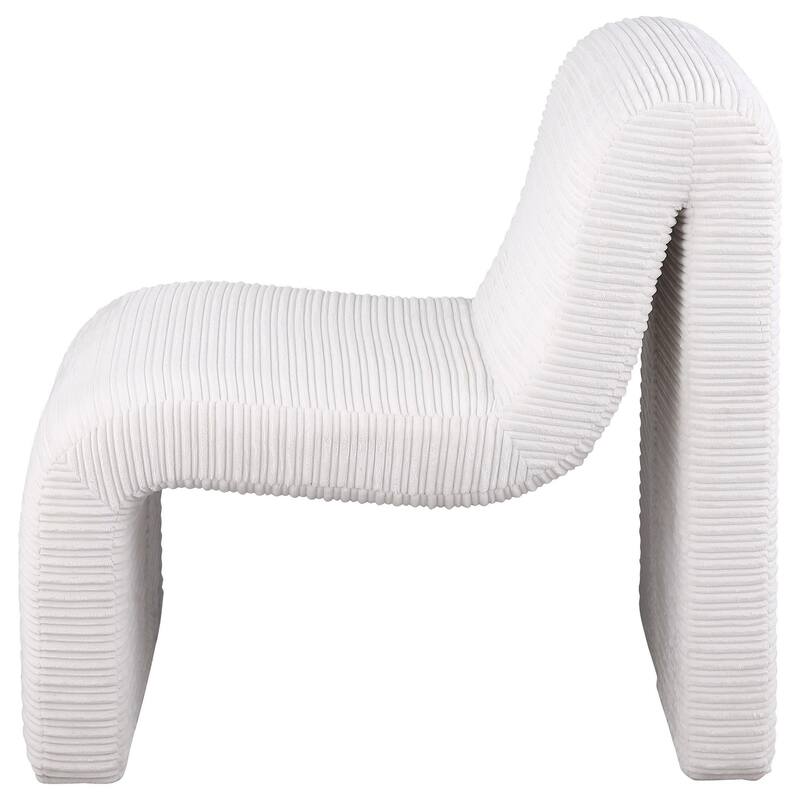 Adira Accent Chair, Modern Curved Armless Body, Ribbed Ivory Fabric