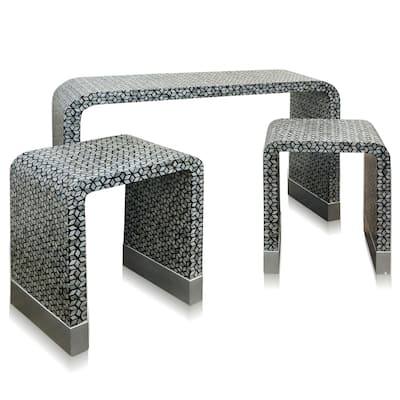 Nested Waterfall Tables - Set of 3 - Mother of Pearl Mosaic