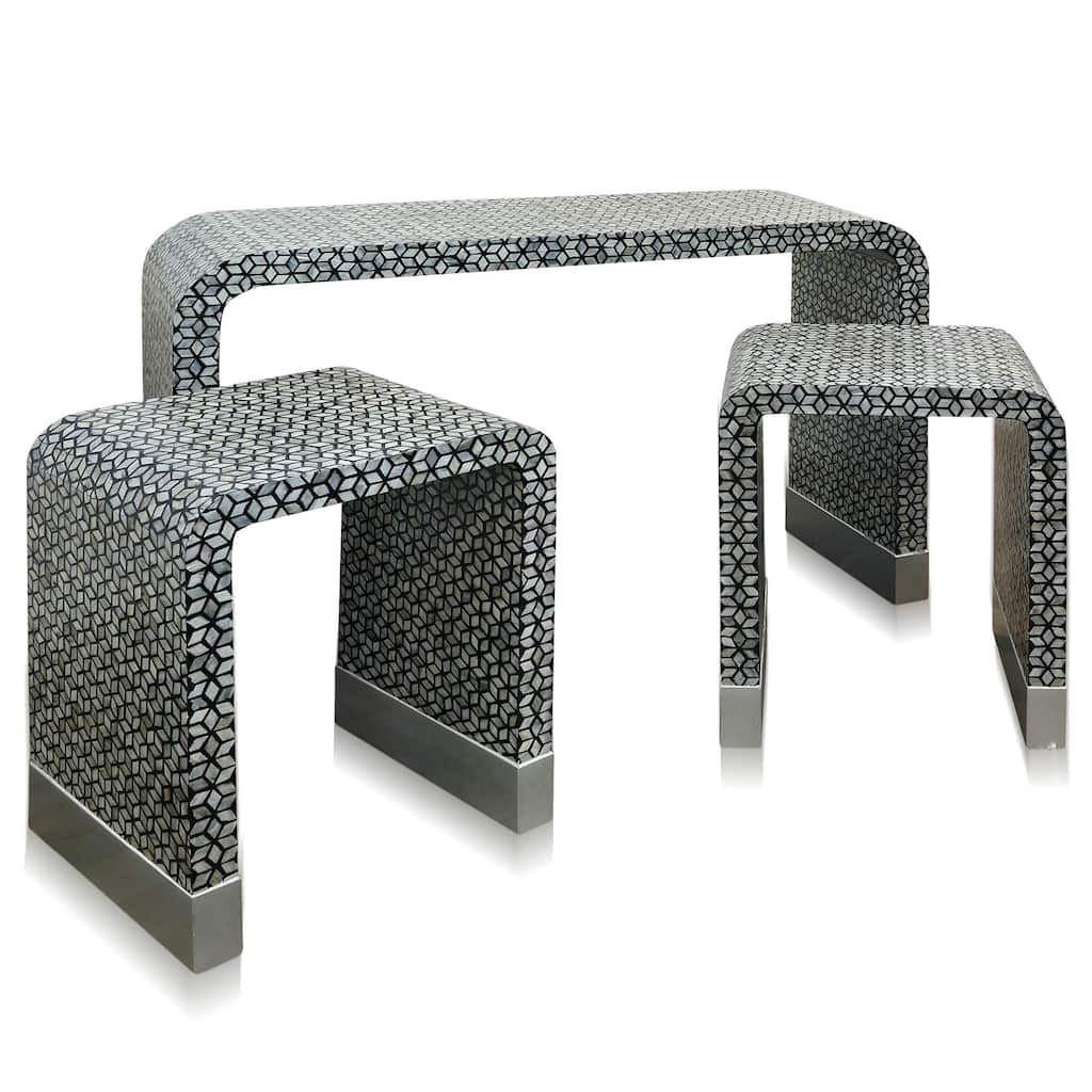 Nested Waterfall Tables - Set of 3 - Mother of Pearl Mosaic