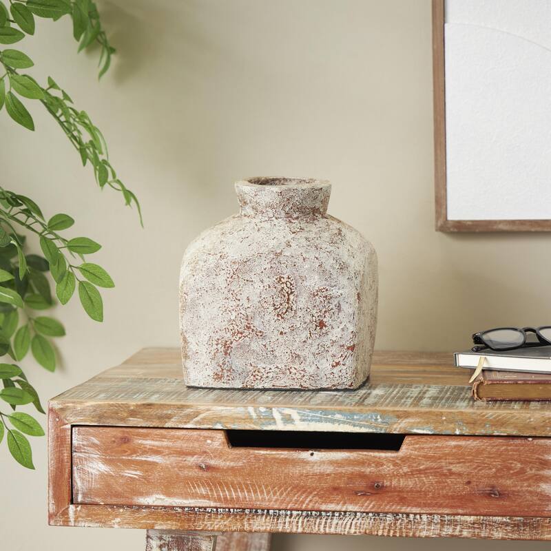 Ceramic Antique Style Textured Square Decorative Vase - Brown - Roche River Decor